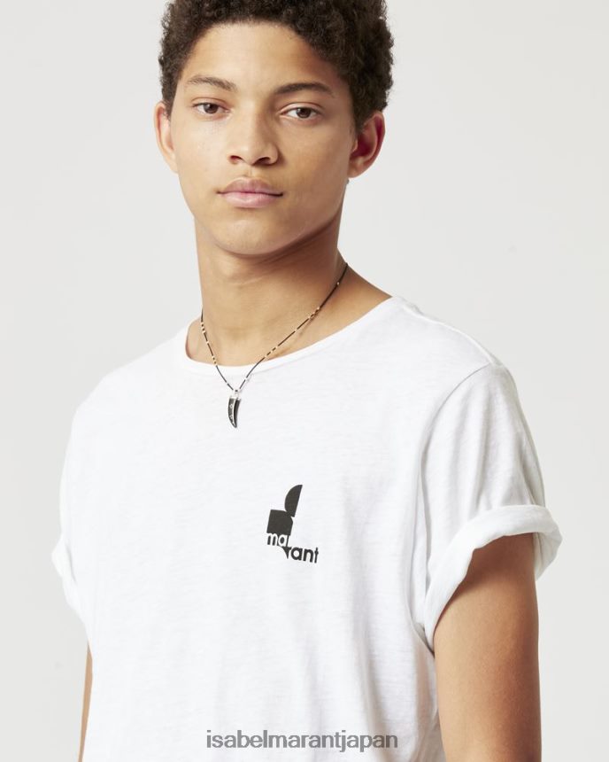 衣類 jp Isabel Marant 男性 ザファー コットン ロゴ Tシャツ 白 PRT2401301