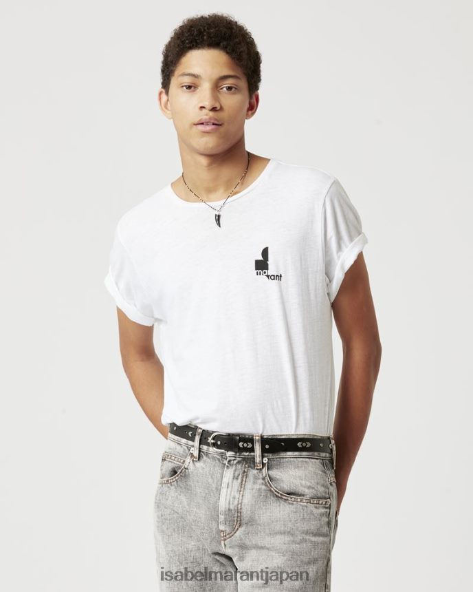 衣類 jp Isabel Marant 男性 ザファー コットン ロゴ Tシャツ 白 PRT2401301